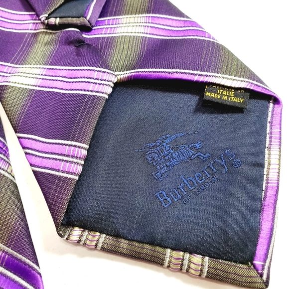 Burberry Necktie Purple Plaid Pattern Silk Neck Tie Jacquard Fabric - Picture 4 of 5